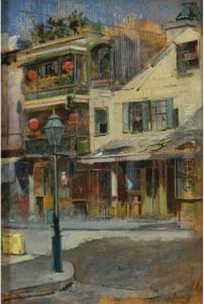 A New Orleans Street Corner Oil Painting by Harry Humphrey Moore