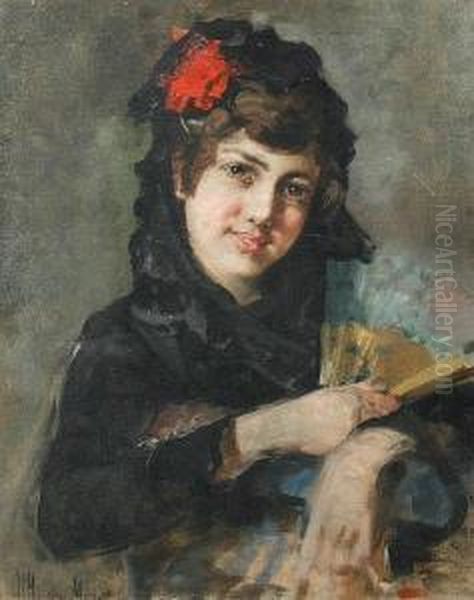 A Portrait Of A Spanish Beauty Oil Painting by Harry Humphrey Moore