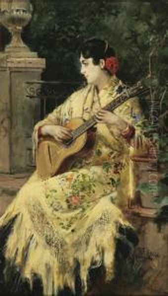 Spanish Lady Playing Guitar Oil Painting by Harry Humphrey Moore