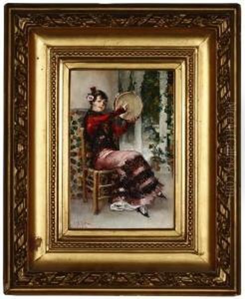 Spanish Dancer With Tambourine Oil Painting by Harry Humphrey Moore