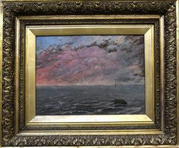 Seascape At Sunset With Shipping In The Distance Oil Painting by Henry Moore