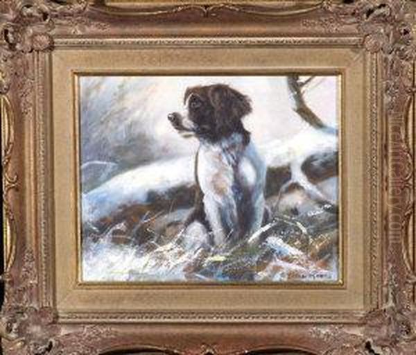 A Springer Spaniel In The Snow Oil Painting by Jacob Moore