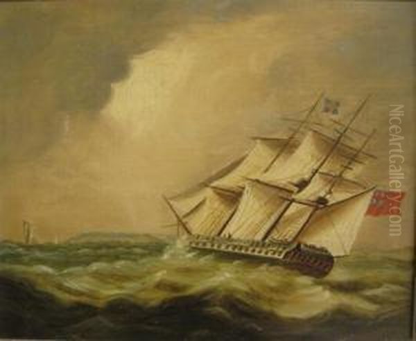 British War Ship Oil Painting by John Moore