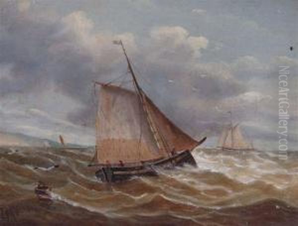 A Fishing Boat In Choppy Seas Oil Painting by John Collingham Moore