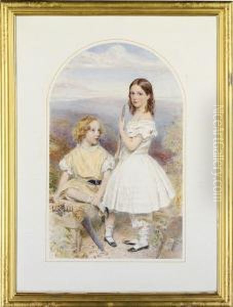 Double Portrait Of The Children Of Sir Thomas Gladstone,full-length, With Carpentry Tools Oil Painting by John Collingham Moore