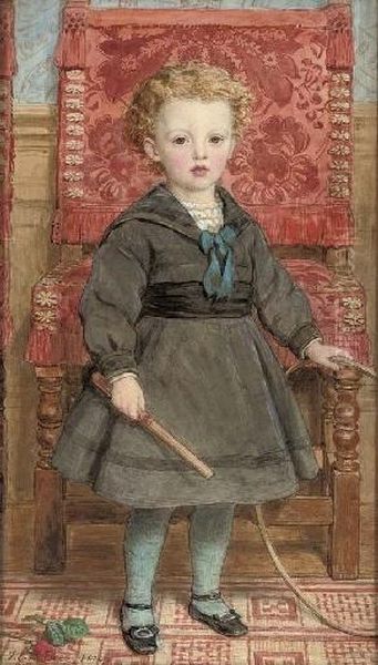 Portrait Of Arthur Hill, 6th Marquess Of Downshire (1871-1918), Full-length, With A Hoop And Stick, In Front Of A Jacobean Chair Oil Painting by John Collingham Moore