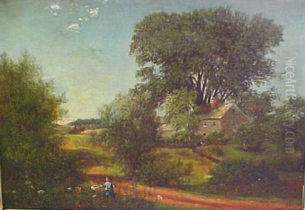 Andscape With Figure Of Boy And House Oil Painting by Nelson Augustus Moore