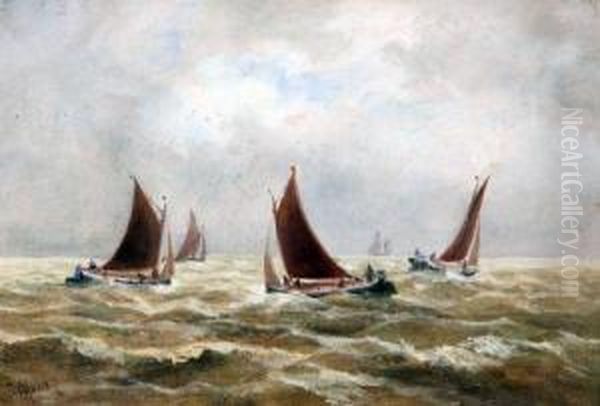 Barges At Sea Oil Painting by John Moore Of Ipswich