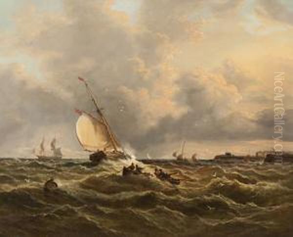 Shipping Off A Breakwater Oil Painting by John Moore Of Ipswich