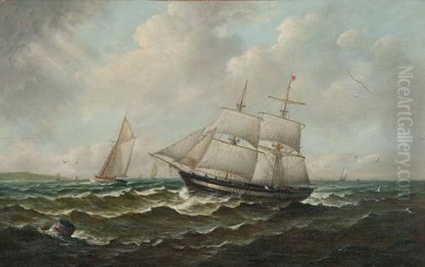 Vessels Off The Coast Oil Painting by John Moore Of Ipswich