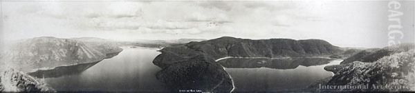 Blue And Green Lakes, Rotorua Oil Painting by R.P. Moore