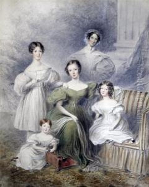 Portrait Of A Mother And Children Oil Painting by William, Moore Snr.