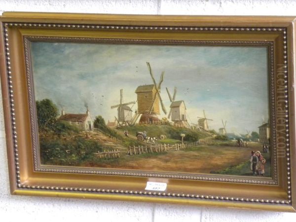 Windmills On The Forest Oil Painting by Thomas Cooper Moore