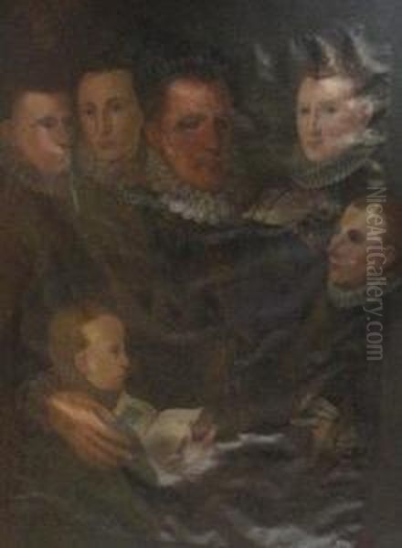 George, 7th Lord Seton, His Wife And Four Sons Oil Painting by Giacomo Antonio Moro