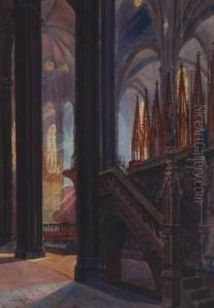 Interior De Catedral Oil Painting by Tomas Moragas y Torras