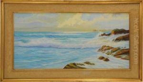 Rompimiento De Olas Oil Painting by Eduardo Morales