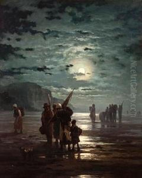 Fisherfolk At Dawn Oil Painting by Edward Moran