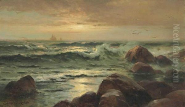 Off The Atlantic Coast Oil Painting by Edward Moran