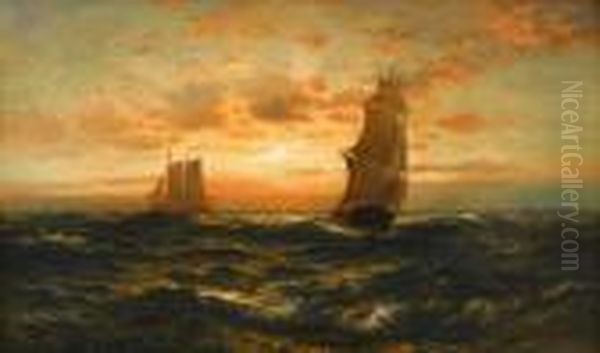 Square Rigger At Sea Oil Painting by Edward Moran