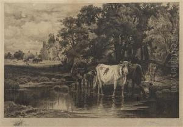 Cows Watering Oil Painting by Edward Percy Moran