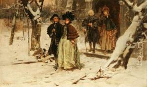 Winter Stroll Oil Painting by Leon John Moran