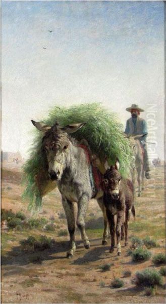 Southwestern Scene With Donkey Loaded With Harvest, And Rider Oil Painting by Peter Moran