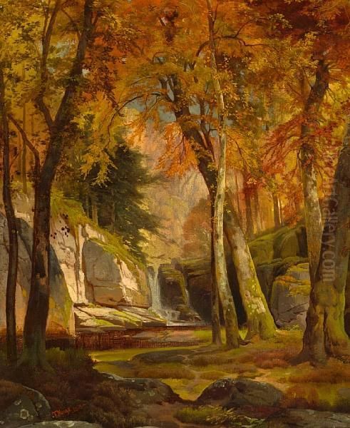 Waterfall Landscape, Pennsylvania Oil Painting by Thomas Moran