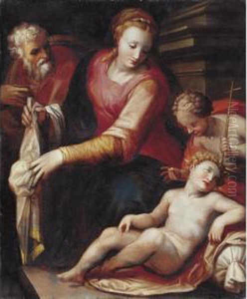 The Holy Family With The Infant Saint John The Baptist Oil Painting by Francesco Morandini da Poppi