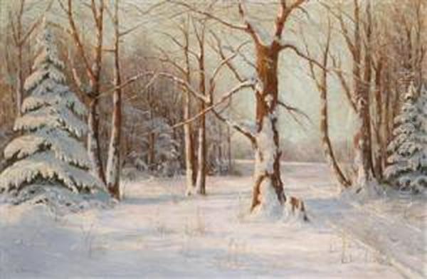 A Winter Landscape Oil Painting by Walter Moras