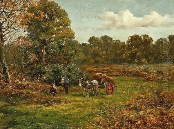 Fern Gathering, Skirts Of The New Forest Oil Painting by Walter J. Morby