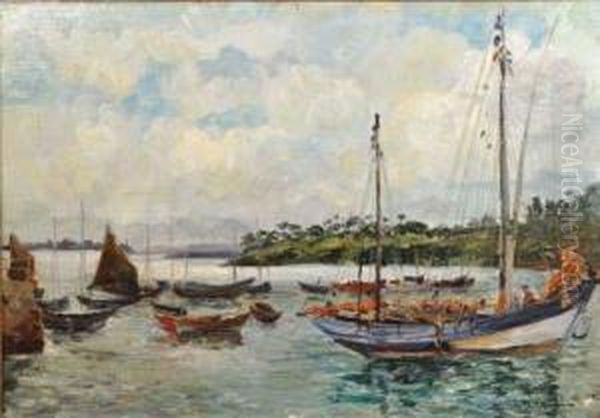 Bateaux Amarres Oil Painting by Paul Morchain