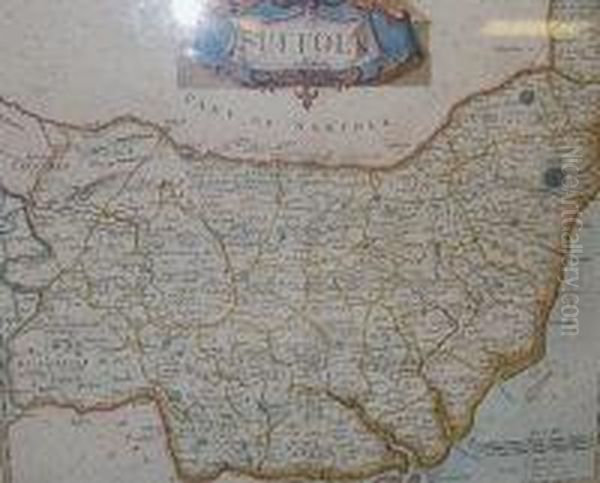 Hand Coloured Engraved Map Of Suffolk Oil Painting by Robert Morden