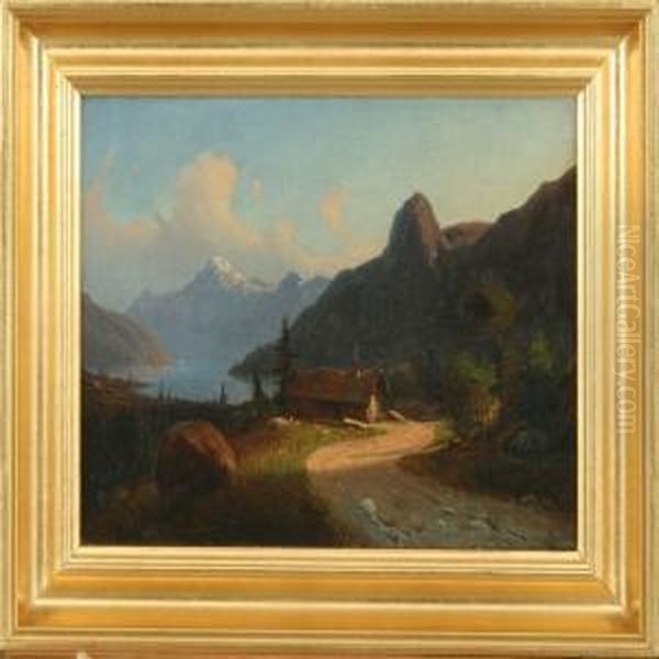 Mountain Landscape Oil Painting by Gustav Adolph Mordt