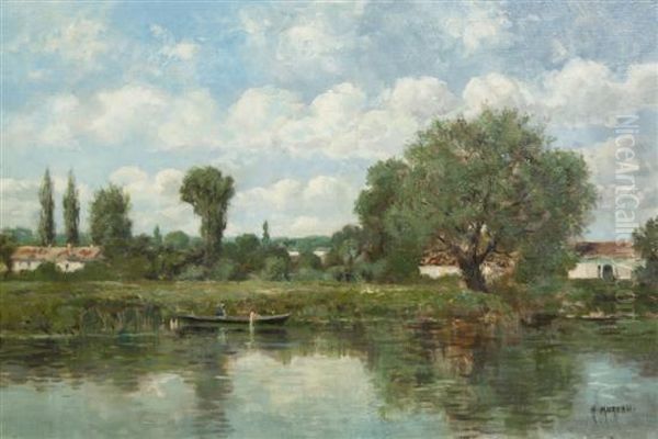 On The Oise Oil Painting by Adrien Moreau