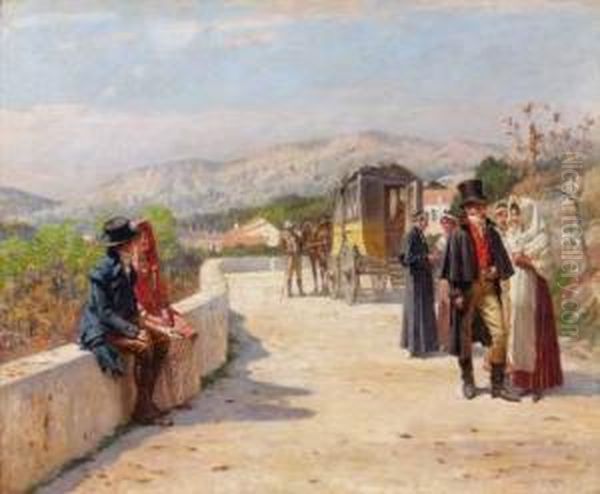 Le Relais De Poste Oil Painting by Adrien Moreau