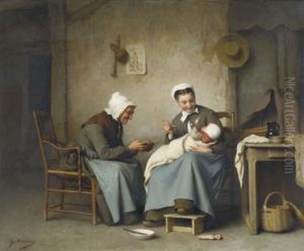 Kleinkind Mit Mutter Und Grossmutter Oil Painting by Charles Moreau