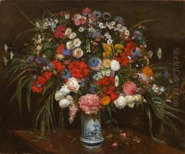 Bouquet De Fleurs Dans Un Vase En Faience. Oil Painting by E. Moreau