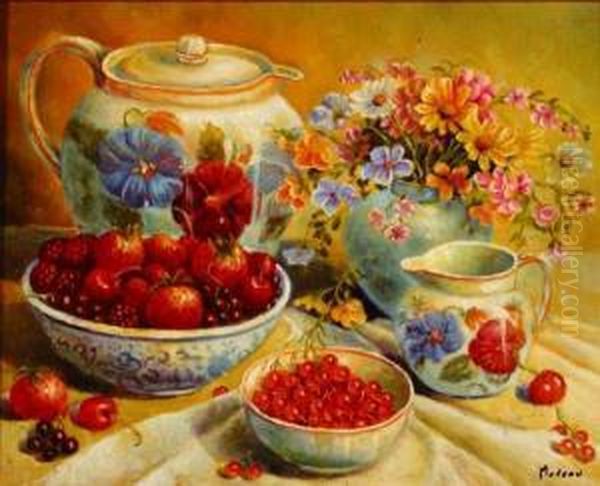 Fruits Et Fleurs Oil Painting by E. Moreau