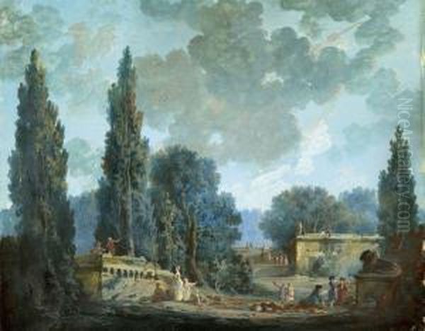 Promeneurs Sur Les Terrasses D'un Parc Oil Painting by Louis-Gabriel Moreau the Elder