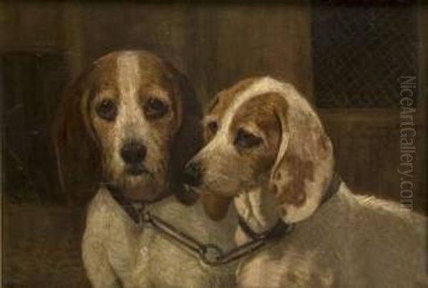 Les Deux Chiens Courants Oil Painting by Nicolas Moreau