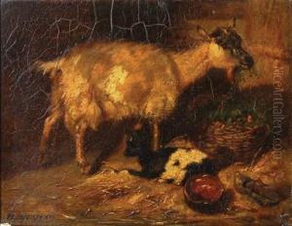 Goat And Kid In A Stall Oil Painting by Nikolaus Moreau