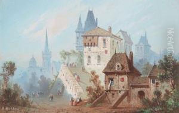 Scene De Village Animee Oil Painting by Antoine Alexandre Morel