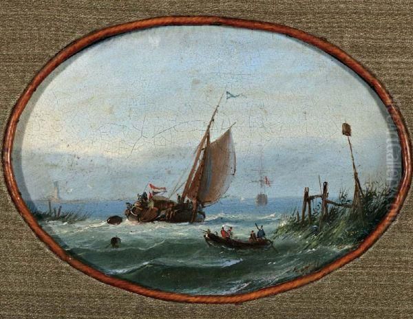 Vissersboot Onder Nederlandse Vlag Oil Painting by Casparus Johannes Morel