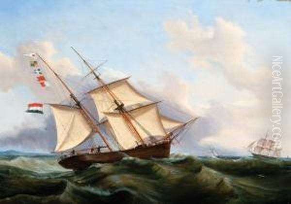 View Of The Brig Pegasus Oil Painting by Casparus Johannes Morel