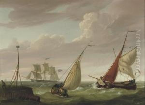 On Choppy Water Near The Dutch Coast Oil Painting by Casparus Johannes Morel