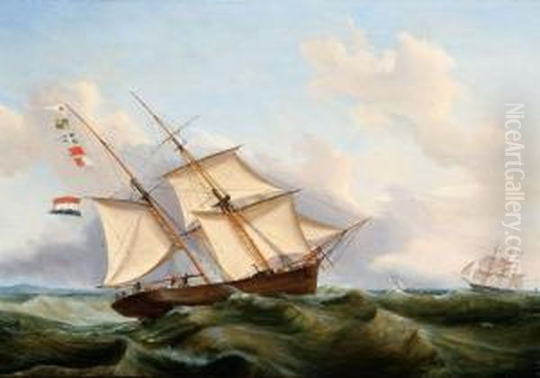 A View Of The Brig Pegasus, Built On The Rijkswerf In Rotterdam Oil Painting by Casparus Johannes Morel