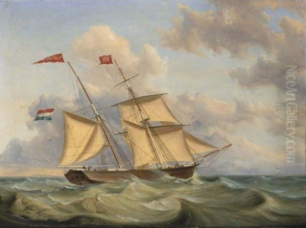 The Maria Johanna Off The Coast; The Theodora Josina At Full Sea (a Pair) Oil Painting by Casparus Johannes Morel