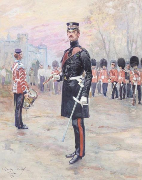 Officer And Guards Reveiew Oil Painting by Charles Morel