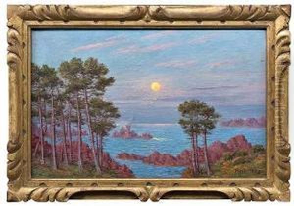 Coastal Landscape In The South Of France Oil Painting by Adelin Charles Morel De Tanguy