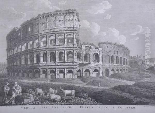 Veduta Dellanfiteatro Flavio Detto Il Colosseo. Oil Painting by Francois Morel